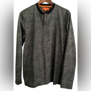 TALLIA Dark Gray Paisley 100% Cotton Long Sleeve Henley Shirt, Size M